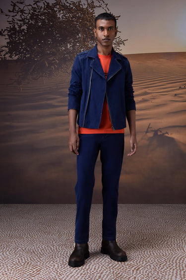 Structured Navy Moto-Collar Jacket - Genes Online Store