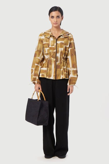 Structured Pleated Shoulder A-Line Jacket -Ochre