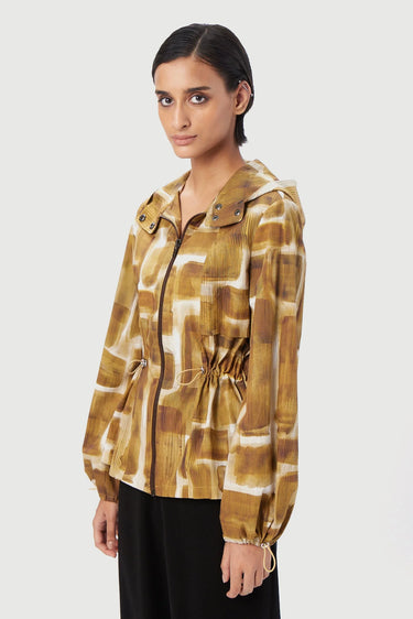 Structured Pleated Shoulder A-Line Jacket -Ochre