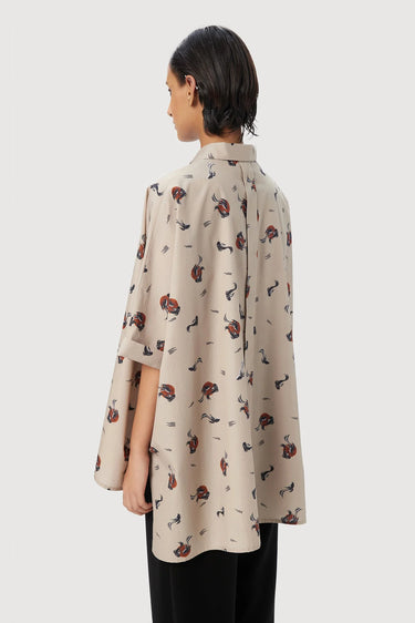Stylish Oversized Button-Down Shirt with All-Over Fish Print - Genes Lecoanet Hemant