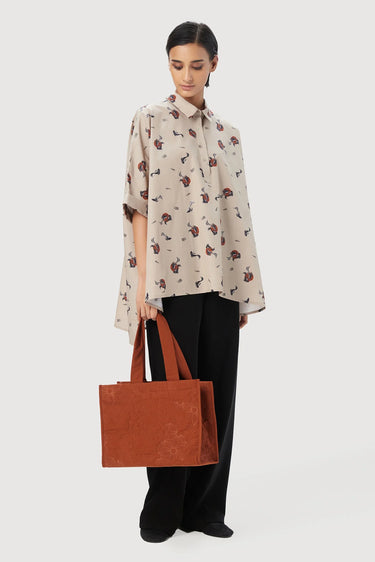 Stylish Oversized Button-Down Shirt with All-Over Fish Print - Genes Lecoanet Hemant