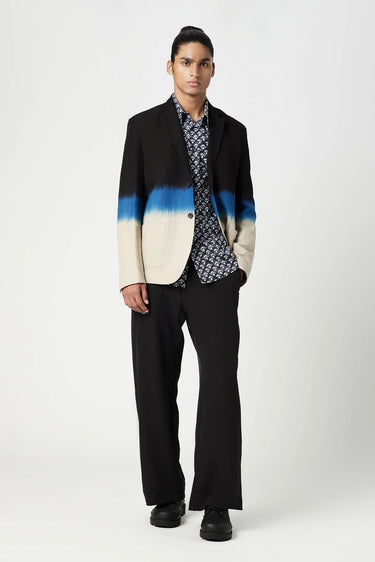 Stylish Two-Button Jacket with Scalloped Printed Lining - Blue - Genes Lecoanet Hemant