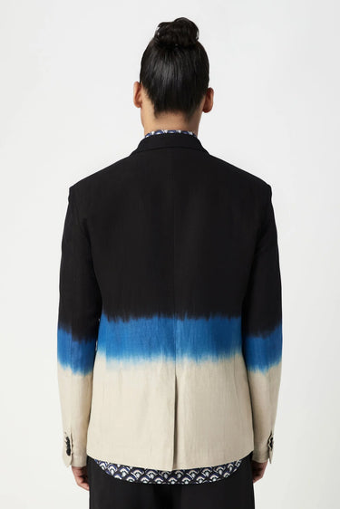 Stylish Two-Button Jacket with Scalloped Printed Lining - Blue - Genes Lecoanet Hemant