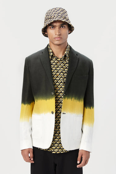 Stylish Two-Button Jacket with Scalloped Printed Lining - Blue - Genes Lecoanet Hemant
