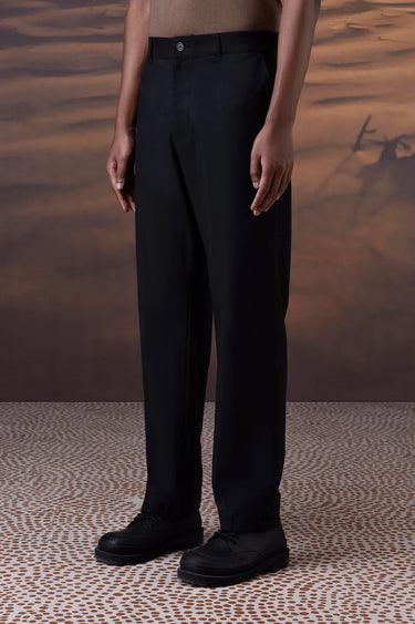 Black formal trousers in poly wool fabric with clean tailored silhouette