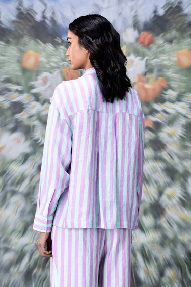Pink green shirt with tassel sleeves and soft fabric