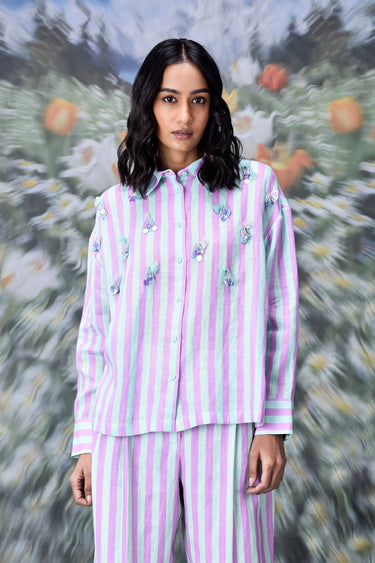 Embroidered shirt with tassel accents and relaxed silhouette