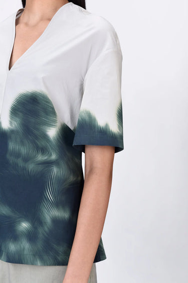Taupe Giza Cotton Poplin Semi-Fitted A-Line Top with UV Print