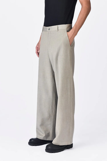 Taupe Linen Herringbone Flared Trousers - Genes Lecoanet Hemant