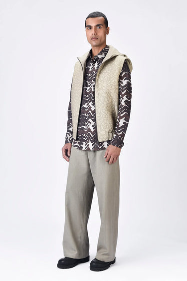 Taupe Silk Sleeveless Hoodie Jacket