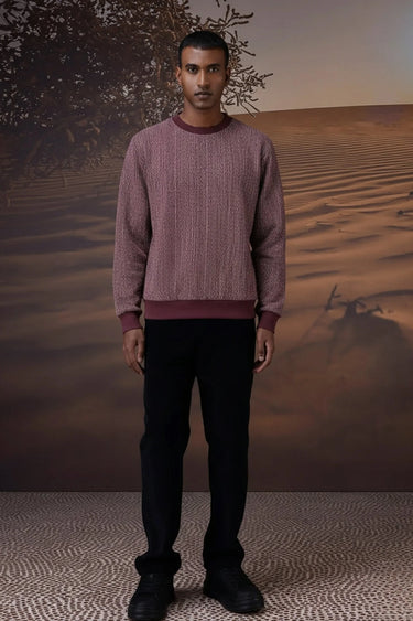 Cherry lacquer textured sweatshirt for men by Genes Lecoanet Hemant India