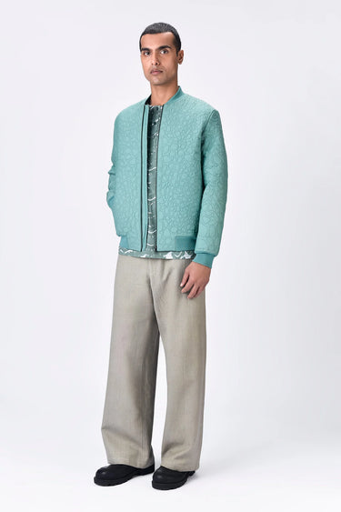 Textured Silk Voile Bomber Jacket - Blue