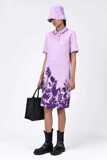 Tropical Print Polo Dress with Contrast Tipping - Lavender - Genes Lecoanet Hemant
