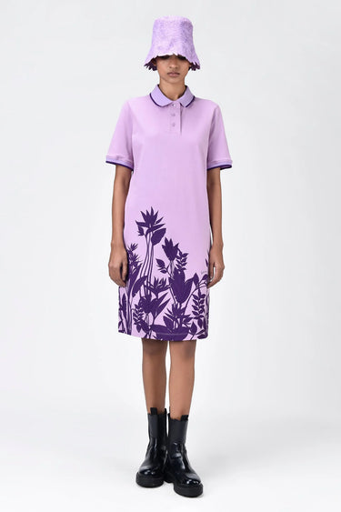 Tropical Print Polo Dress with Contrast Tipping - Lavender - Genes Lecoanet Hemant