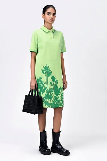 Tropical Print Polo Dress with Contrast Tipping-Mint Green - Genes Lecoanet Hemant