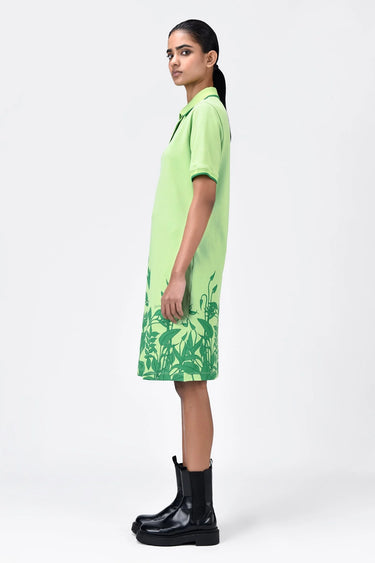 Tropical Print Polo Dress with Contrast Tipping-Mint Green - Genes Lecoanet Hemant