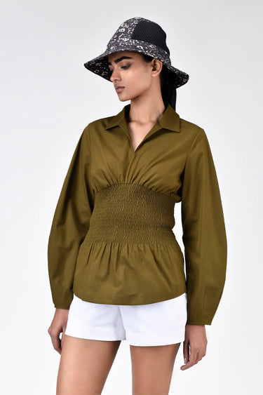 Voluminous Sleeve Slim Fit Shirt Khaki - Genes Lecoanet Hemant