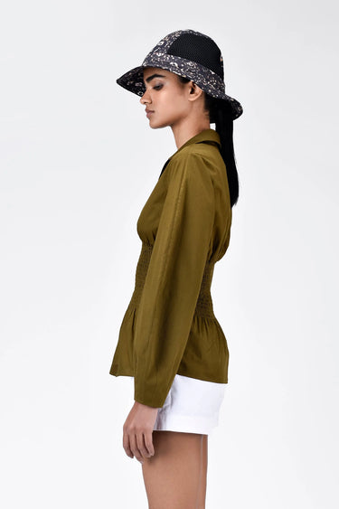 Voluminous Sleeve Slim Fit Shirt Khaki - Genes Lecoanet Hemant
