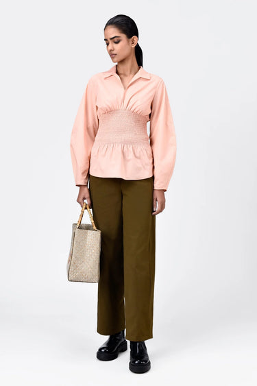 Voluminous Sleeve Slim Fit Shirt-Light Peach - Genes Lecoanet Hemant