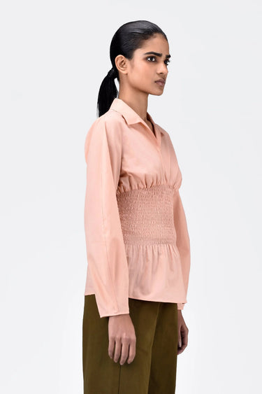 Voluminous Sleeve Slim Fit Shirt-Light Peach - Genes Lecoanet Hemant