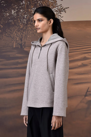 Warm Beige Half-Zip Hoodie with GENES Logo Back - Genes Online Store