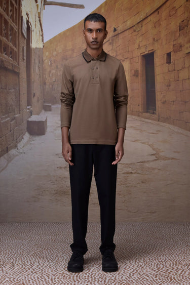 Warm Beige Long-Sleeve Polo - Genes Online Store