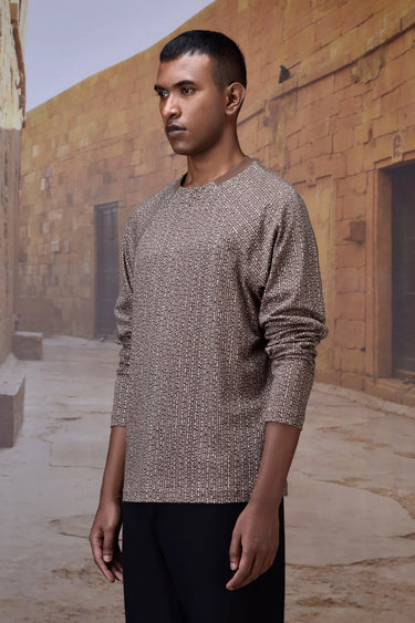 Warm Beige Micro Pattern T-Shirt - Genes Online Store