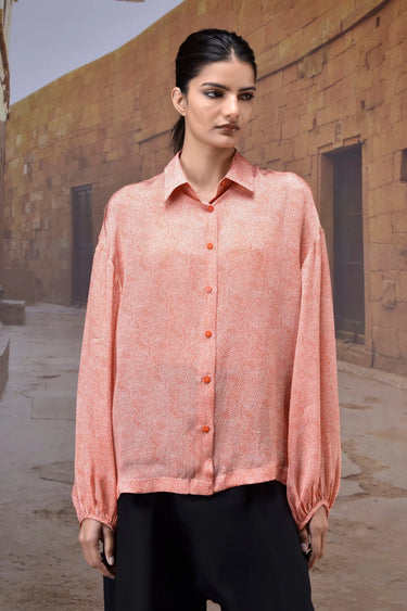 Warm Beige Printed Relaxed Shirt - Genes Online Store
