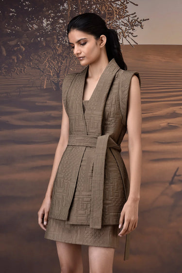 Stylish sleeveless wrap jacket for women, premium designer layering piece India