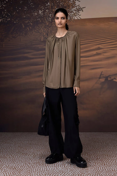 Warm Beige Silk Viscose Tailored Shirt - Genes Online Store