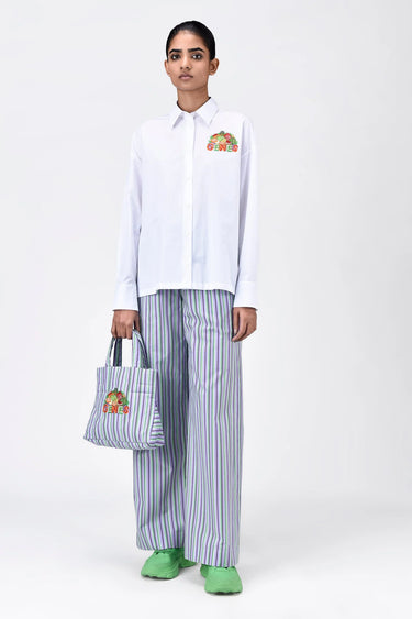 White Cotton Shirt with Fruit Basket Embroidery - Genes Lecoanet Hemant