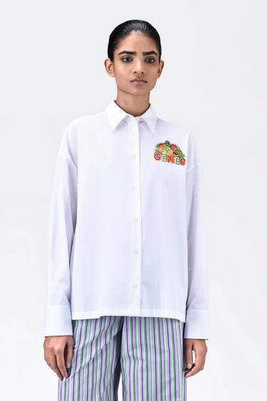 White Cotton Shirt with Fruit Basket Embroidery - Genes Lecoanet Hemant