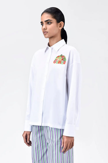 White Cotton Shirt with Fruit Basket Embroidery - Genes Lecoanet Hemant