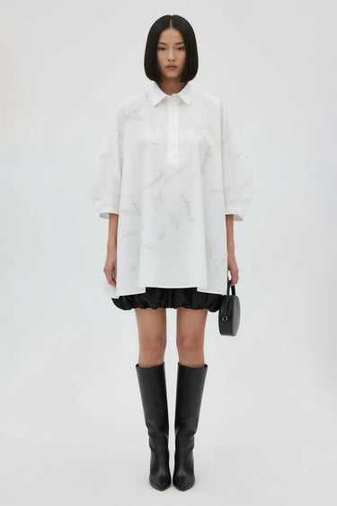 White embroidered oversized shirt for women by Genes Lecoanet Hemant India