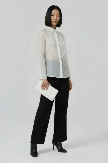 White embroidered sheer shirt for women by Genes Lecoanet Hemant India