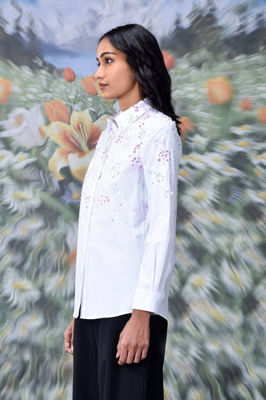 Premium white cotton shirt with subtle embroidery design