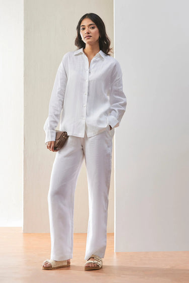 White Linen Shirt with Wide Cuff - Genes Lecoanet Hemant