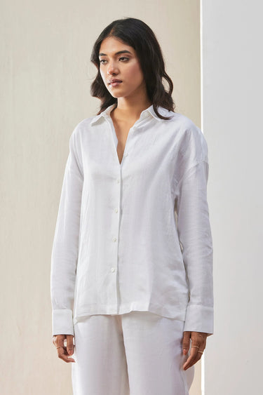 White Linen Shirt with Wide Cuff - Genes Lecoanet Hemant