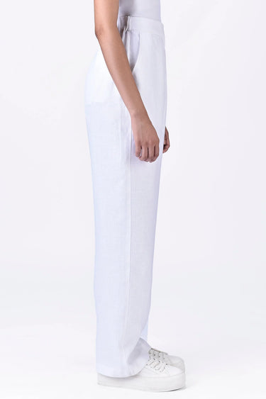 White Linen Straight Fit Trousers - Genes Lecoanet Hemant