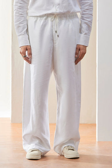 White Linen Trousers with Back Patch Pocket - Genes Lecoanet Hemant