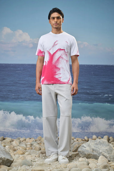 White dotted floral print t-shirt for men by Genes Lecoanet Hemant India