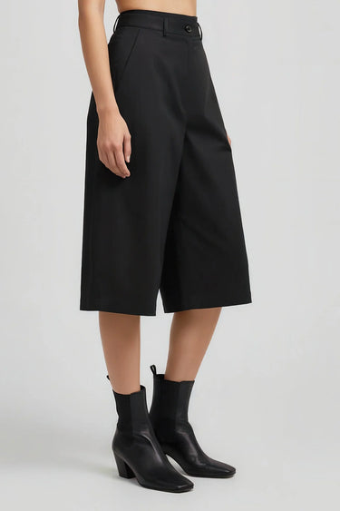 Women black designer culottes with wide leg fit, luxury fashion India