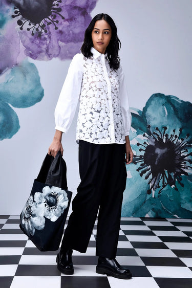 Women Cutout Embroidery Relax Fit Shirt- White - Genes Online Store