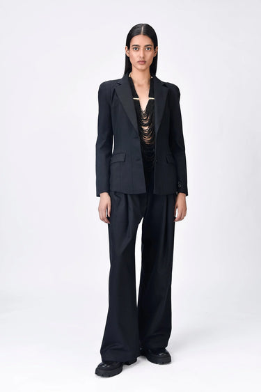Women's Black Poly Wool Jacket - Genes Lecoanet Hemant