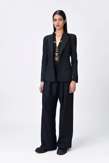 Women's Black Poly Wool Jacket - Genes Lecoanet Hemant