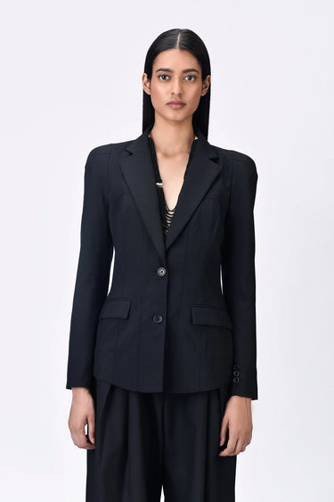 Women's Black Poly Wool Jacket - Genes Lecoanet Hemant