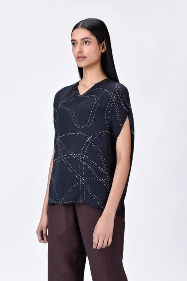 Women's Black Viscose Satin Top - Genes Lecoanet Hemant