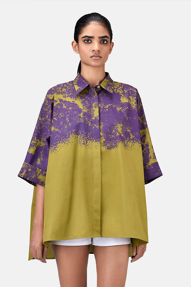 Women's Canopy Print Oversized Cotton Poplin Shirt Bright Olive - Genes Lecoanet Hemant