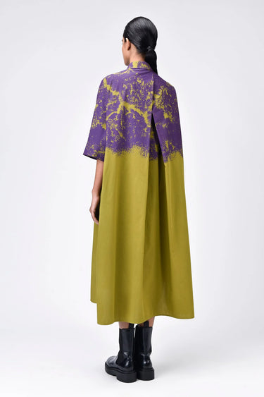 Women's Canopy Print Oversized Cotton Shirt Dress Bright Olive - Genes Lecoanet Hemant