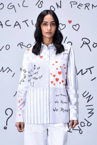 Women's Chess Board Relaxed Fit Shirt- Pearl Grey - Genes Online Store